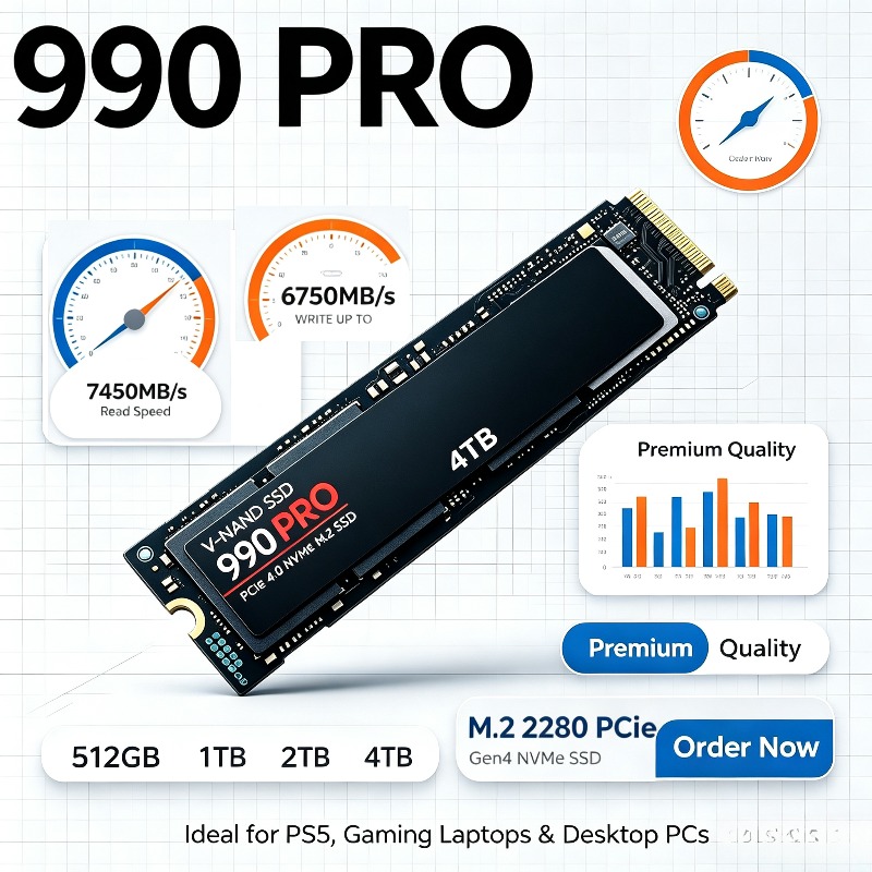 SSD Asli 990 PRO – 512GB/1TB/2 - Pcie 4.0 4Tb 2280 Ssd 7450Mbps ulasan dan harga